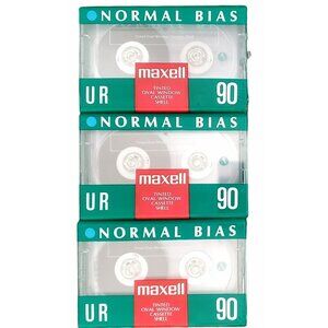 New 3 Maxell Cassette Tapes Blank Audio Recording Normal Bias UR 90 Sealed
